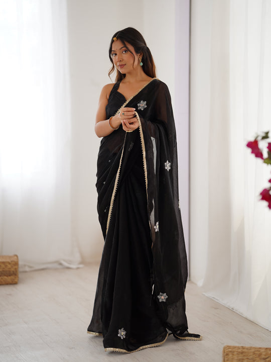 Black Soft Fendy Embroidered Designer Saree with Blouse