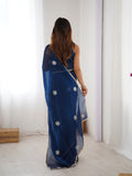 Navy Blue Soft Fendy Embroidered Designer Saree with Blouse