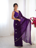 Purple Soft Fendy Embroidered Designer Saree with Blouse