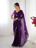 Purple Soft Fendy Embroidered Designer Saree with Blouse