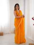 Yellow Soft Fendy Embroidered Designer Saree with Blouse