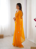 Yellow Soft Fendy Embroidered Designer Saree with Blouse