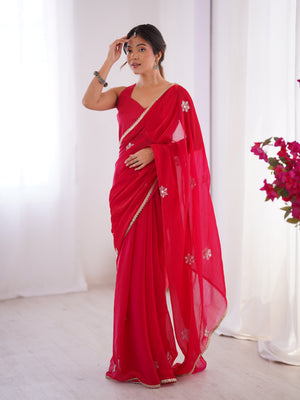 Pink Soft Fendy Embroidered Designer Saree with Blouse