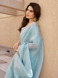 Sky Blue Soft Tissue Linen Silk Zari Woven Saree with Blouse