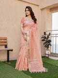 Peach Soft Tissue Linen Silk Zari Woven Saree with Blouse
