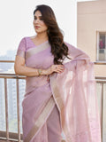 Purple Soft Tissue Linen Silk Zari Woven Saree with Blouse