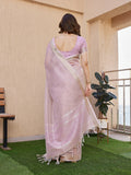 Purple Soft Tissue Linen Silk Zari Woven Saree with Blouse