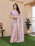 Purple Soft Tissue Linen Silk Zari Woven Saree with Blouse