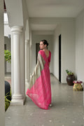 Pista Green Soft Tussar Silk Ikkat Printed Saree with Blouse