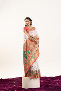 White Banarasi Pashmina Soft Silk Zari Woven Saree with Blouse