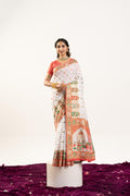 White Banarasi Pashmina Soft Silk Zari Woven Saree with Blouse