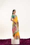 Yellow Banarasi Pashmina Soft Silk Zari Woven Saree with Blouse