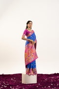 Blue Banarasi Pashmina Soft Silk Zari Woven Saree with Blouse