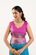 Turquoise Banarasi Pashmina Soft Silk Zari Woven Saree with Blouse