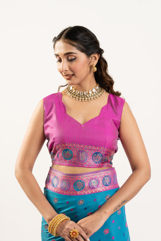 Turquoise Banarasi Pashmina Soft Silk Zari Woven Saree with Blouse