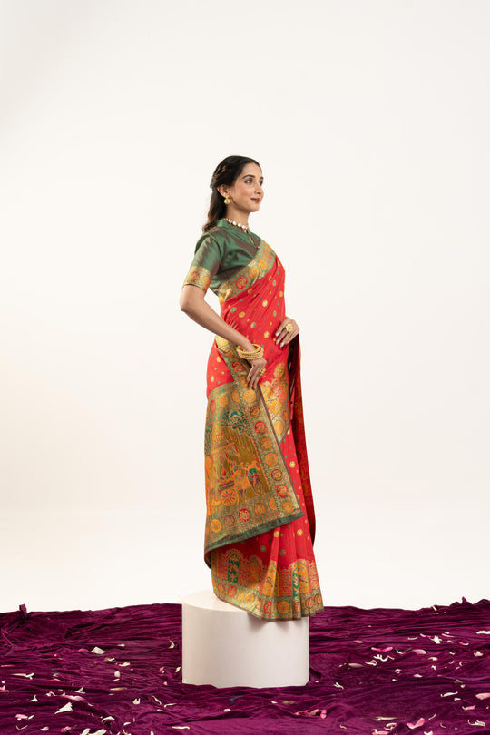 Red Banarasi Pashmina Soft Silk Zari Woven Saree with Blouse