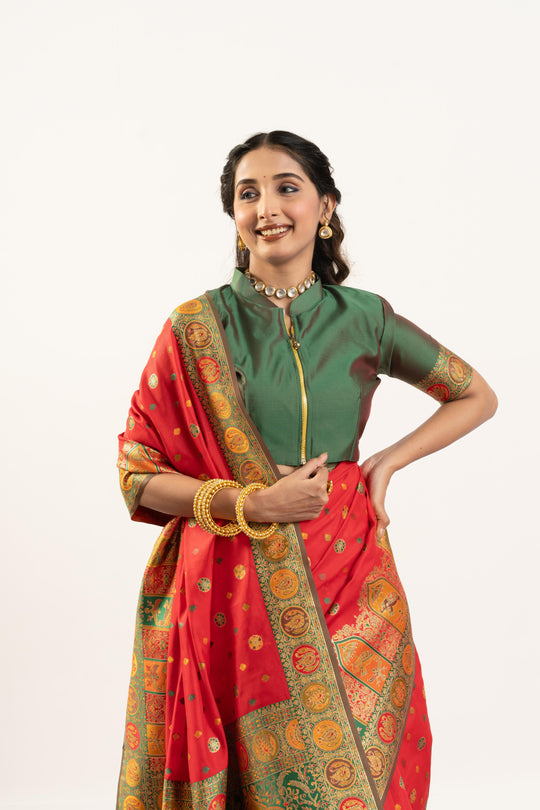 Red Banarasi Pashmina Soft Silk Zari Woven Saree with Blouse