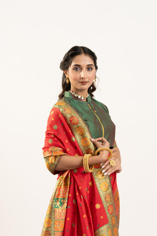 Red Banarasi Pashmina Soft Silk Zari Woven Saree with Blouse