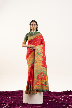Red Banarasi Pashmina Soft Silk Zari Woven Saree with Blouse
