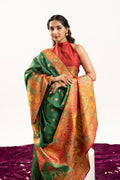 Green Banarasi Pashmina Soft Silk Zari Woven Saree with Blouse