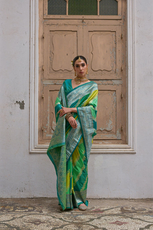 Multicolor Banarasi Silk Zari Woven Saree with Blouse