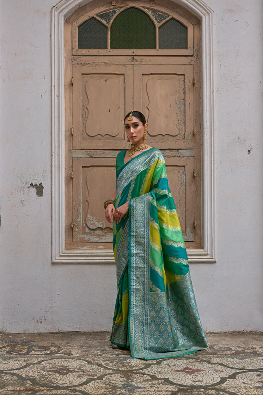 Multicolor Banarasi Silk Zari Woven Saree with Blouse