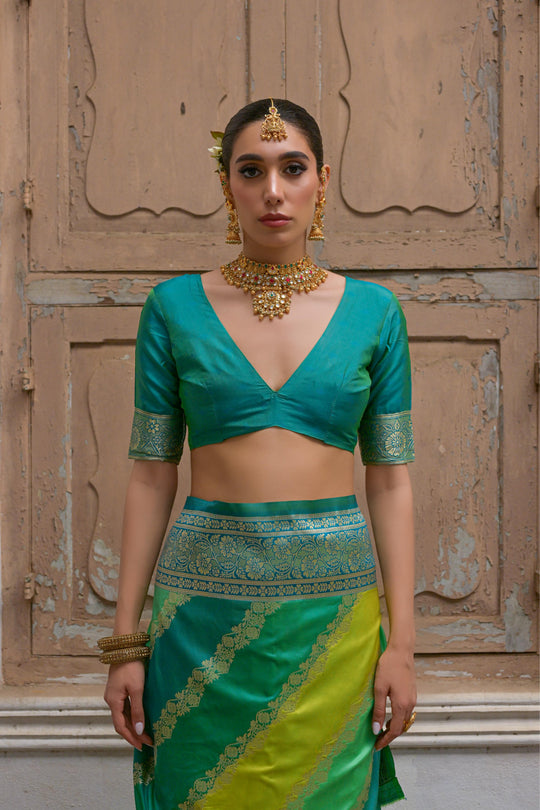 Multicolor Banarasi Silk Zari Woven Saree with Blouse