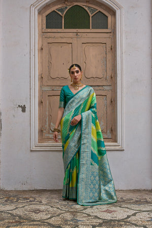 Multicolor Banarasi Silk Zari Woven Saree with Blouse