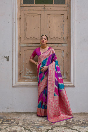 Multicolor Banarasi Silk Zari Woven Saree with Blouse