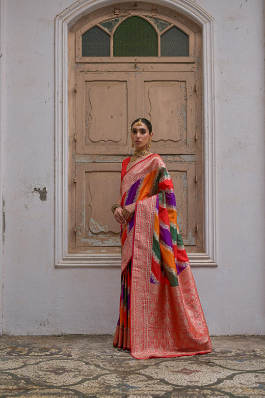 Multicolor Banarasi Silk Zari Woven Saree with Blouse