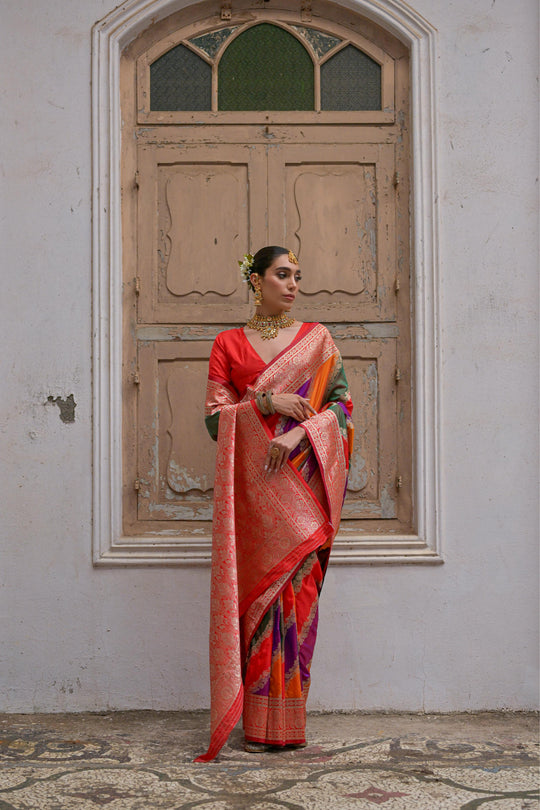 Multicolor Banarasi Silk Zari Woven Saree with Blouse