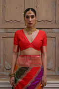 Multicolor Banarasi Silk Zari Woven Saree with Blouse