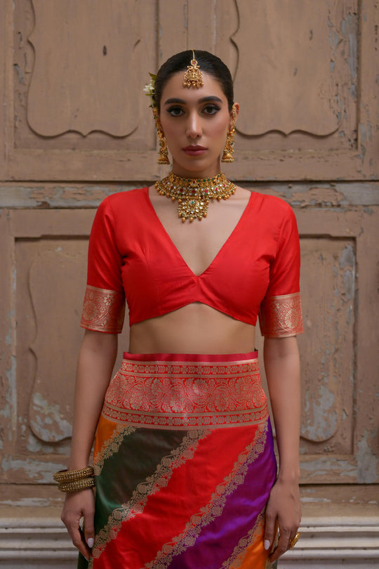 Multicolor Banarasi Silk Zari Woven Saree with Blouse