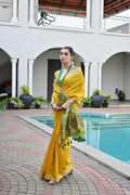 Yellow Khadi Raw Silk Meena Weaving Patola Saree with Blouse