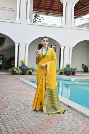 Yellow Khadi Raw Silk Meena Weaving Patola Saree with Blouse