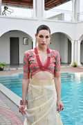 Off White Khadi Raw Silk Meena Weaving Patola Saree with Blouse