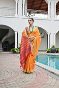 Orange Khadi Raw Silk Meena Weaving Patola Saree with Blouse