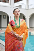 Orange Khadi Raw Silk Meena Weaving Patola Saree with Blouse
