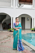 Firozi Khadi Raw Silk Meena Weaving Patola Saree with Blouse