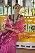 Pink Khadi Raw Silk Meena Weaving Patola Saree with Blouse