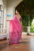 Pink Khadi Raw Silk Meena Weaving Patola Saree with Blouse