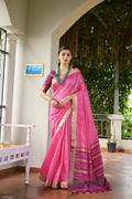 Pink Khadi Raw Silk Meena Weaving Patola Saree with Blouse