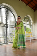 Green Khadi Raw Silk Meena Weaving Patola Saree with Blouse