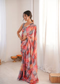 Multicolor Chinon Digital Printed Designer Saree with Blouse