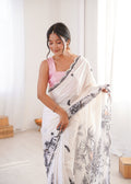 White Chinon Digital Printed Designer Saree with Blouse