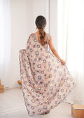 Beige Chinon Digital Printed Designer Saree with Blouse
