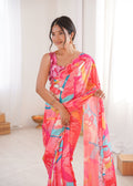 Multicolor Chinon Digital Printed Designer Saree with Blouse