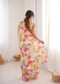 Multicolor Chinon Digital Printed Designer Saree with Blouse