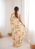 Cream Chinon Digital Printed Designer Saree with Blouse