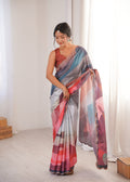 Multicolor Chinon Digital Printed Designer Saree with Blouse